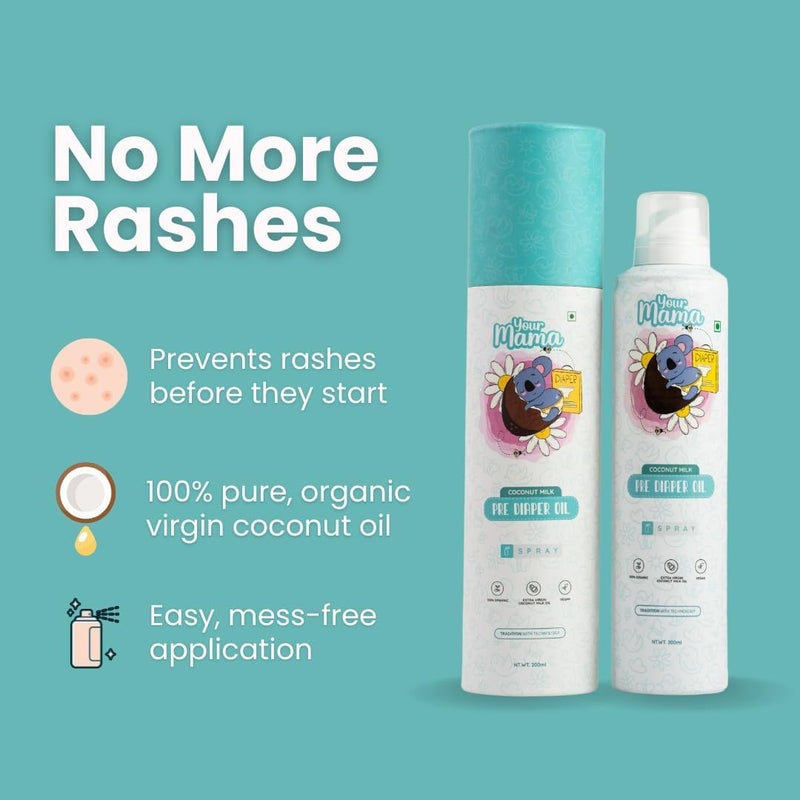 Your Mama Pre-Diaper Oil Spray – 100% Natural Virgin Coconut Oil, Baby Bum Barrier & Rash Prevention Spray, Gentle & Non-Toxic Formula for Newborns 600ml - Image 4